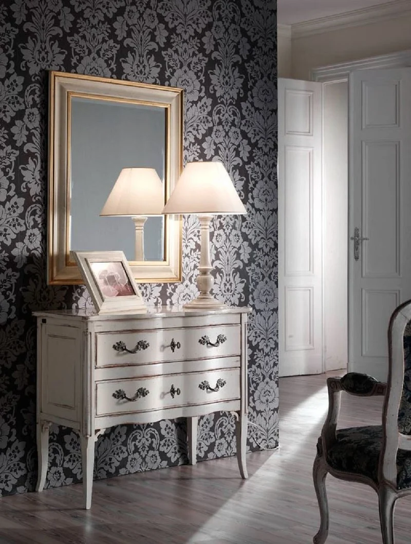 Casa Padrino Luxus Barock Kommode Antik Weiß / Silber - Handgefertigte Massivholz Kommode mit 2 Schubladen - Barockstil Schlafzimmer Möbel - Barock Möbel - Luxus Qualität - Made in Italy