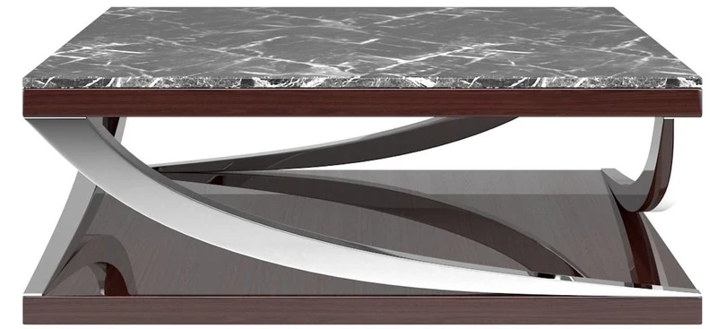 Casa Padrino Luxus Couchtisch Schwarz / Dunkelbraun / Silber 120 x 120 x H. 43 cm - Edler Wohnzimmertisch mit Marmorplatte - Luxus Wohnzimmer Möbel