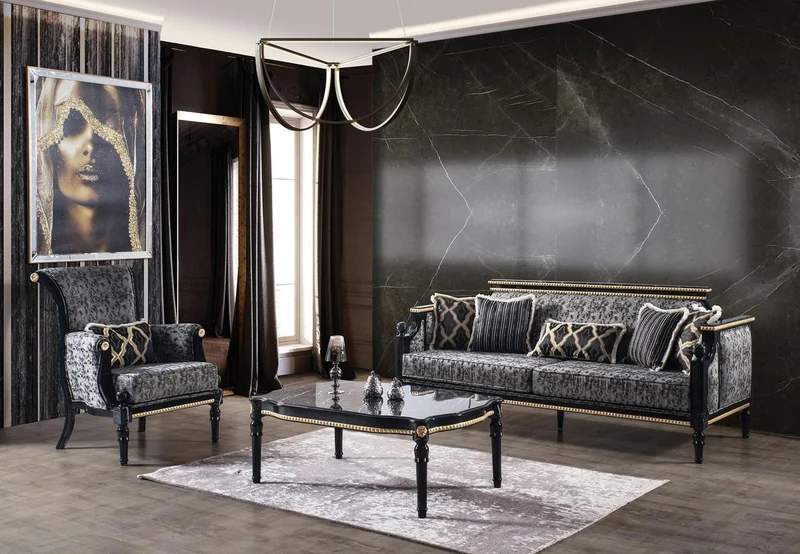 Casa Padrino Luxus Barock Couchtisch Schwarz / Gold 115 x 75 x H. 45 cm - Rechteckiger Wohnzimmertisch mit Glasplatte in Marmoroptik - Edle Wohnzimmer Möbel im Barockstil