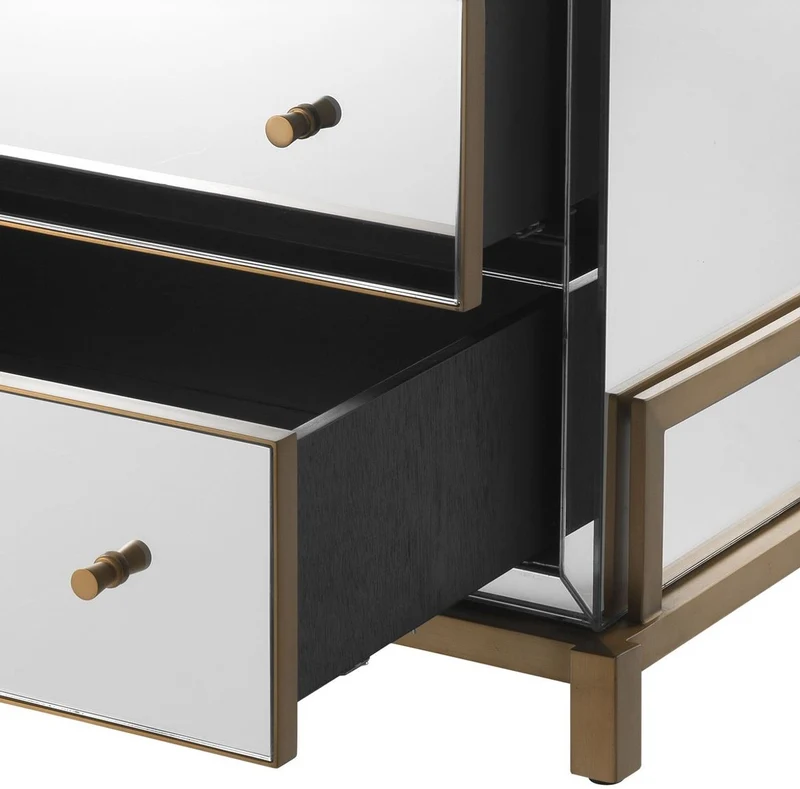 Casa Padrino Luxus Spiegelglas Kommode mit 5 Schubladen Messingfarben 88,5 x 52 x H. 87,5 cm - Verspiegelter Schlafzimmer Schrank - Schlafzimmer Möbel