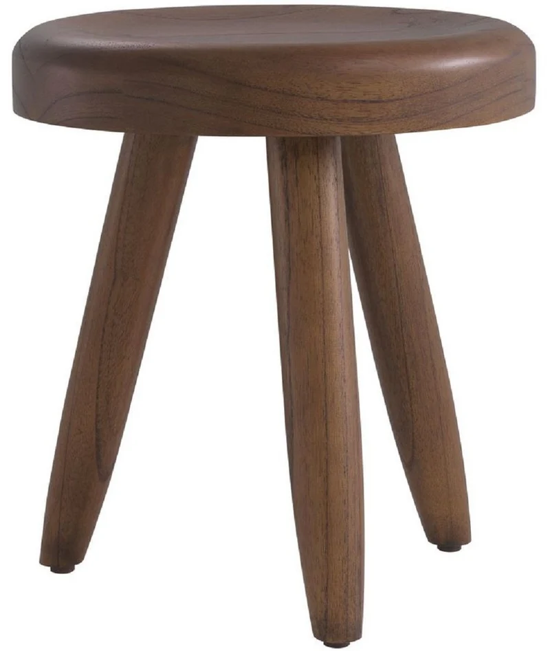 Casa Padrino Luxus Sitzhocker Braun Ø 31 x H. 34 cm - Massivholz Hocker - Runder Mindi Holz Sitzhocker - Luxus Möbel