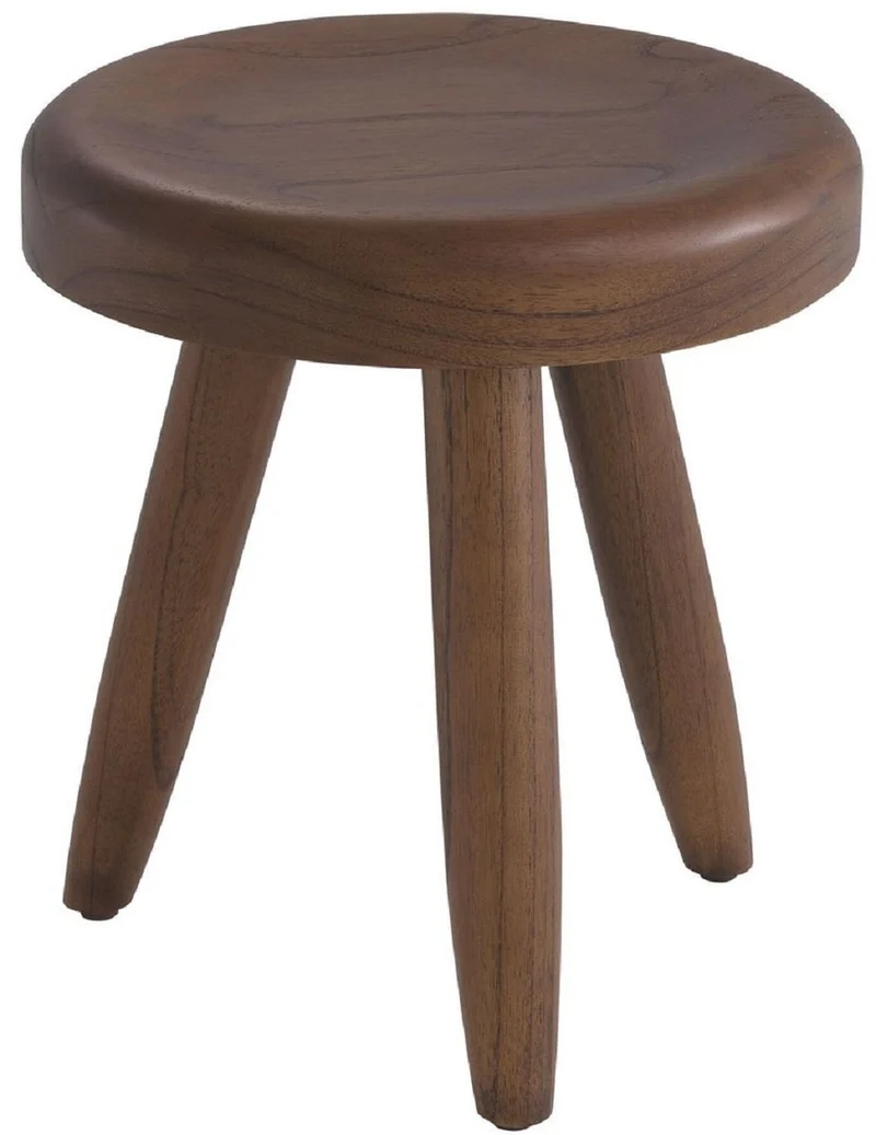 Casa Padrino Luxus Sitzhocker Braun Ø 31 x H. 34 cm - Massivholz Hocker - Runder Mindi Holz Sitzhocker - Luxus Möbel