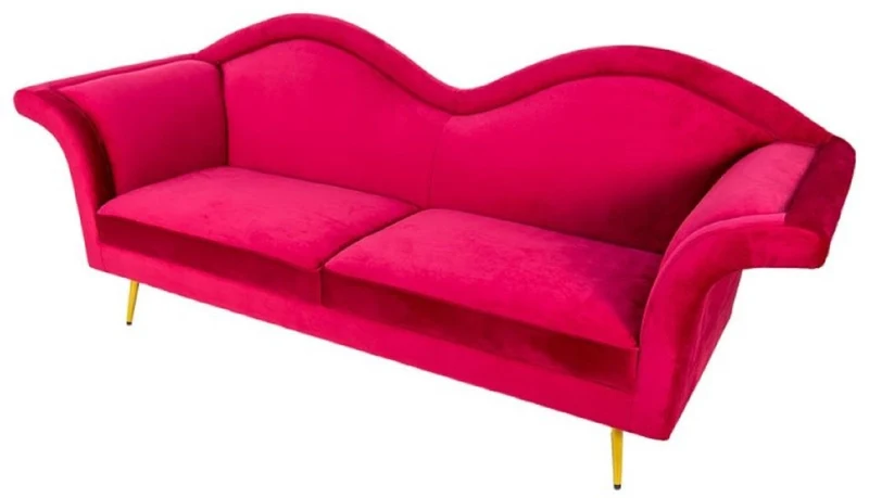Casa Padrino Luxus Designer 3er Sofa Rot / Gold 215 x 73 x H. 85 cm - Wohnzimmer Sofa - Wohnzimmer Möbel - Luxus Möbel - Designer Möbel - Wohnzimmer Einrichtung - Luxus Einrichtung