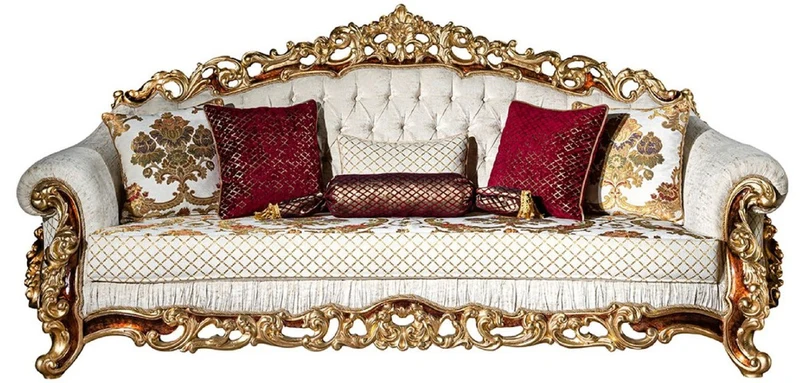Casa Padrino Luxus Barock Wohnzimmer Set Weiß / Gold / Braun - 2 Sofas & 2 Sessel & 1 Couchtisch - Wohnzimmer Möbel im Barockstil - Edel & Prunkvoll