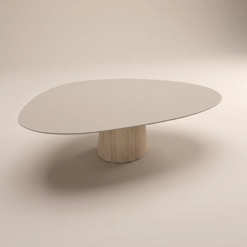 Fenix Beige Arizona eettafel - Kiezel B - Cone onderstel eiken - Japandi