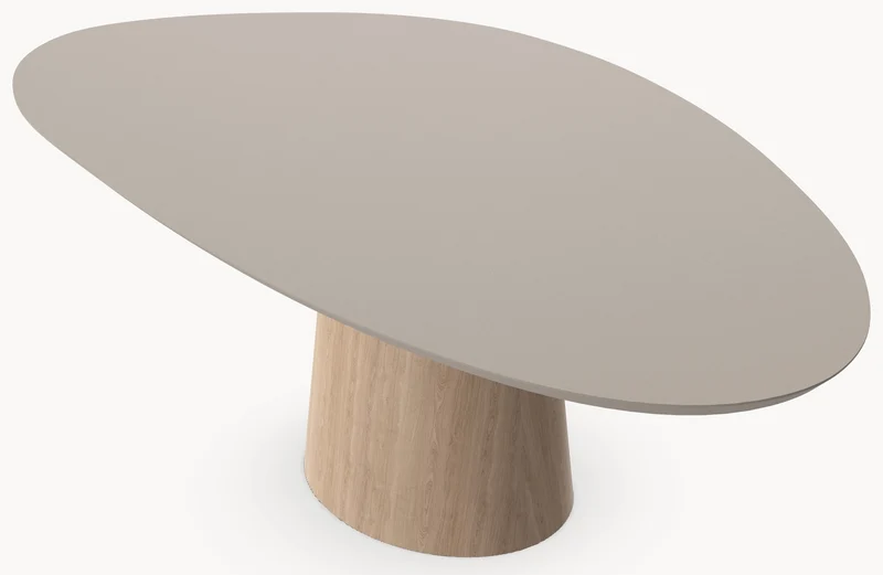 Fenix Beige Arizona eettafel - Kiezel B - Cone onderstel eiken - Japandi