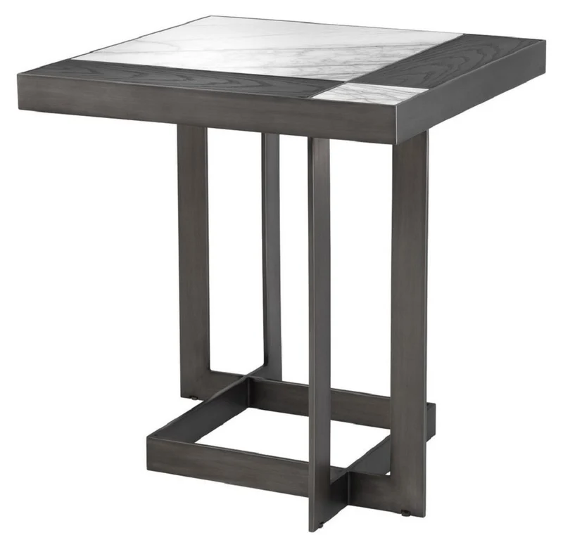 Casa Padrino Luxus Beistelltisch Weiß / Lila / Mokka 55 x 55 x H. 58 cm - Tisch mit Marmorplatten und Edelstahl Gestell - Luxus Möbel