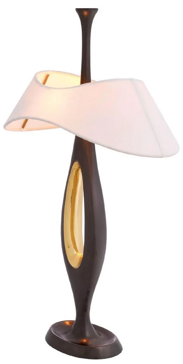 Casa Padrino Luxus Tischleuchte Rotguss / Messing / Weiß 41,5 x H. 63 cm - Messing Schreibtischleuchte mit Lampenschirm - Luxus Tischleuchten - Luxus Leuchten - Luxus Möbel - Luxus Interior