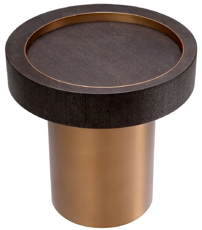 Casa Padrino Luxus Beistelltisch Mokka / Messing Ø 50 x H. 50,5 cm - Runder Wohnzimmer Tisch - Wohnzimmer Möbel - Luxus Möbel - Luxus Einrichtung - Wohnzimmer Einrichtung