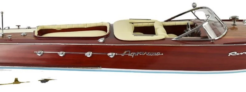 Casa Padrino Luxus Deko Speedboot mit Massivholz Ständer 87 x H. 26 cm - Handgefertigtes Deko Boot - Holzboot - Modellboot - Rennboot