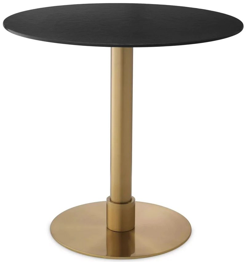 Casa Padrino Luxus Esstisch Schwarz / Messing Ø 80 x H. 76 cm - Runder Edelstahl Küchentisch mit Keramik Tischplatte - Esszimmer Möbel - Esszimmer Einrichtung - Luxus Möbel - Luxus Einrichtung