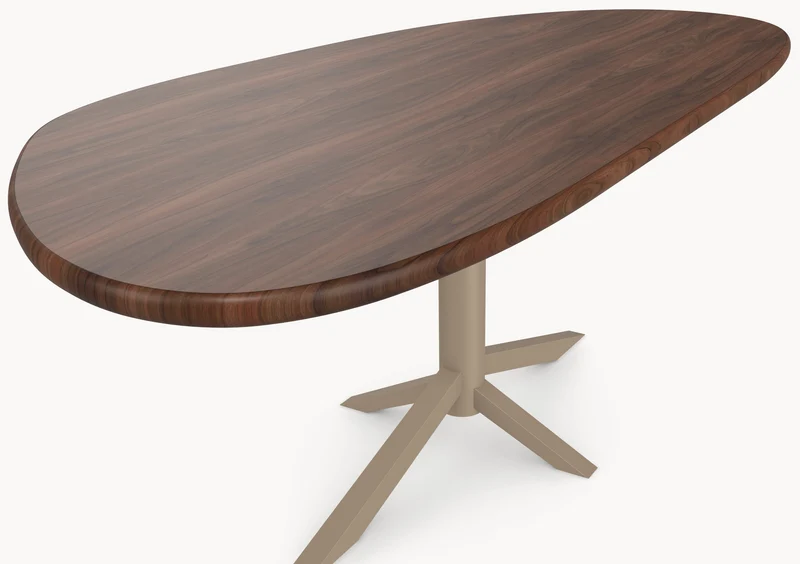Walnoot eettafel - Organisch B - Quattro onderstel metaal