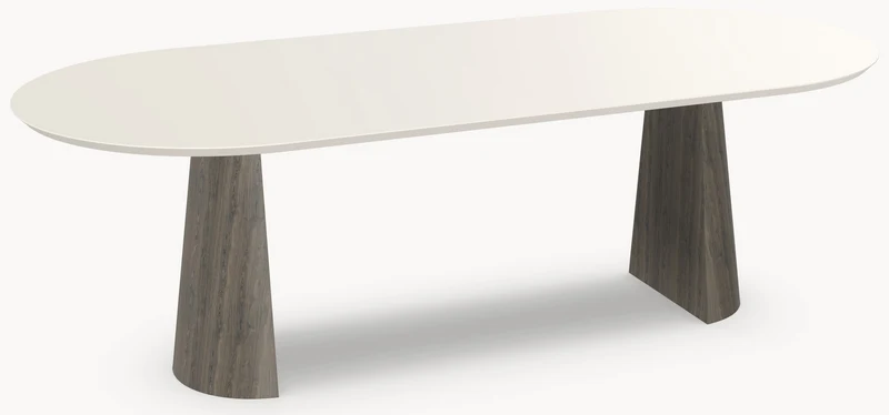HPL eettafel Seashell - Plat Ovaal - 2 Halfcones eiken - Japandi