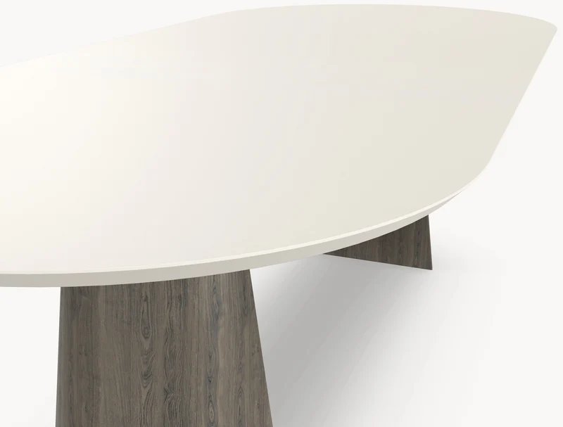 HPL eettafel Seashell - Plat Ovaal - 2 Halfcones eiken - Japandi