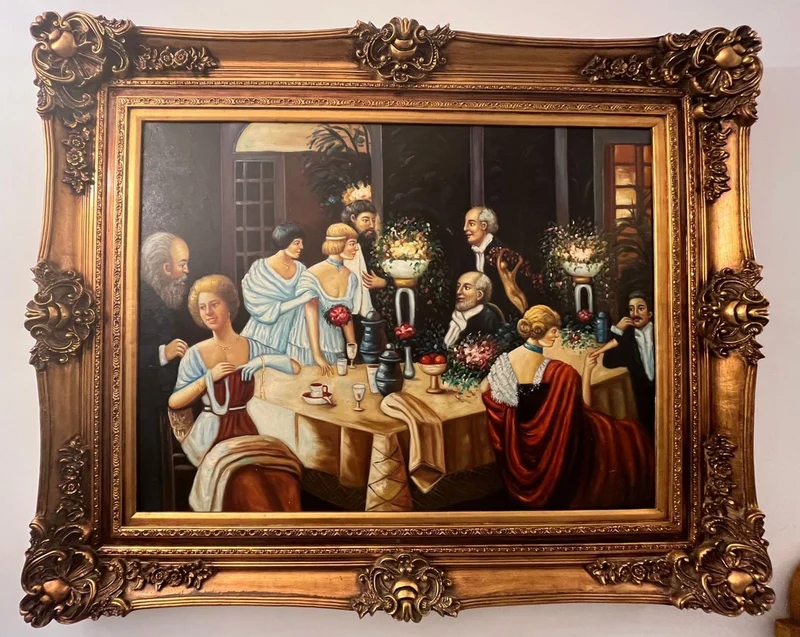 Casa Padrino Barock Ölgemälde Mehrfarbig / Gold - Handgemaltes Antik Stil Gemälde mit Prunk Rahmen - Wand Deko im Barockstil - Barock Deko Accessoires - Barock Interior - Barock Möbel