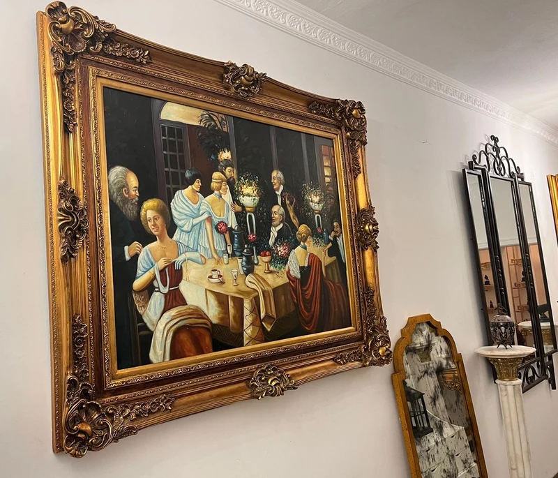 Casa Padrino Barock Ölgemälde Mehrfarbig / Gold - Handgemaltes Antik Stil Gemälde mit Prunk Rahmen - Wand Deko im Barockstil - Barock Deko Accessoires - Barock Interior - Barock Möbel