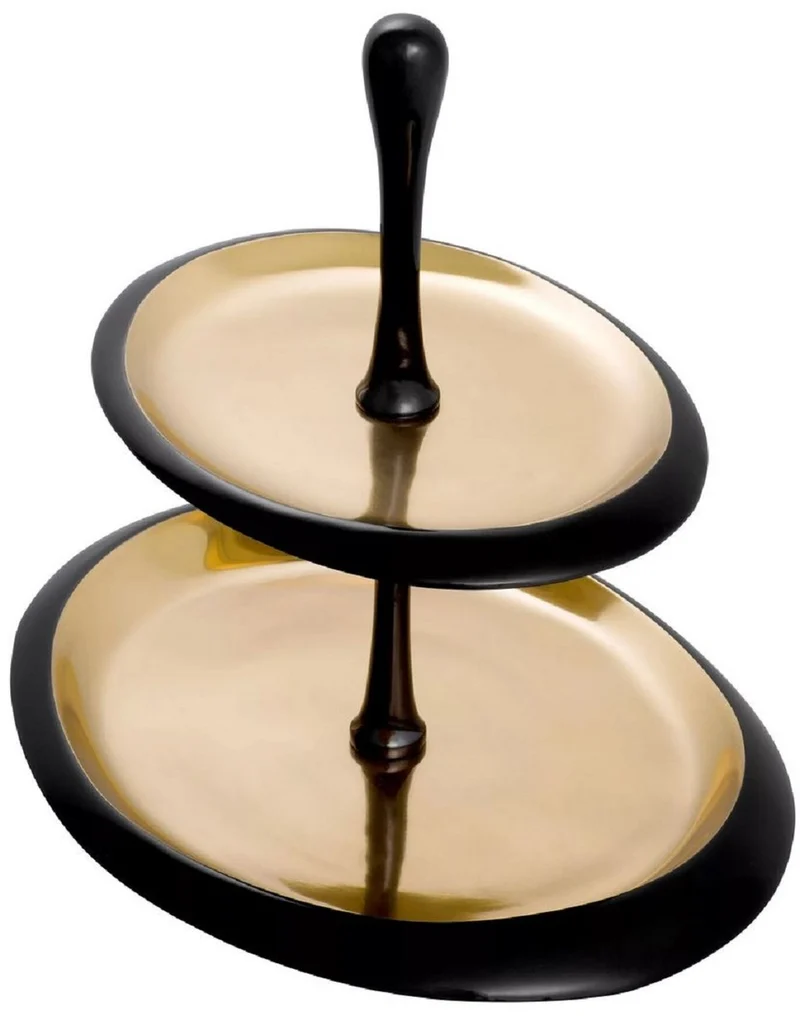 Casa Padrino Luxus Etagere Schwarz / Gold 35 x 26 x H. 32,5 cm - Ovale Kuchen & Keks Etagere - Gastronomie Accessoires - Restaurant Accessoires - Hotel Accessoires - Luxus Accessoires