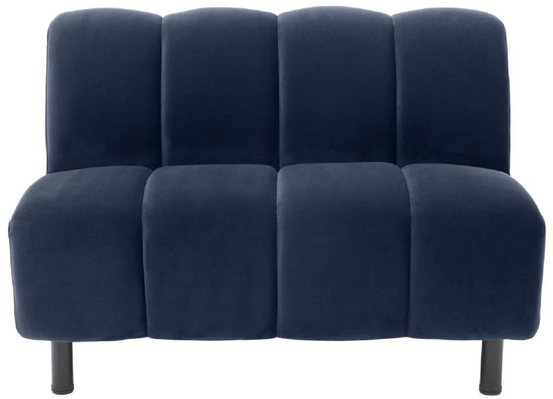 Casa Padrino Luxus Couch Mitternachtsblau / Schwarz 121 x 75 x H. 87 cm - Wohnzimmer Sofa mit edlem Samtstoff - Luxus Möbel