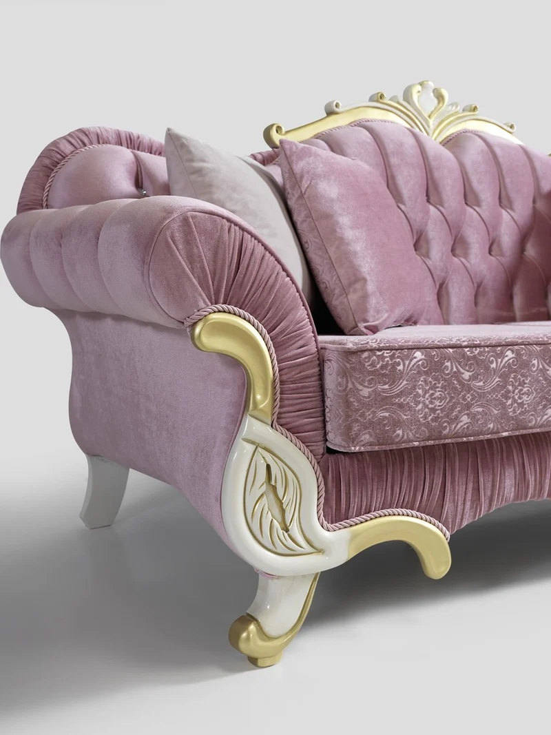 Casa Padrino Barock Wohnzimmer Set Rosa / Weiß / Gold - 2 Sofas & 2 Sessel & 1 Couchtisch - Wohnzimmer Möbel im Barockstil - Edle Barock Möbel