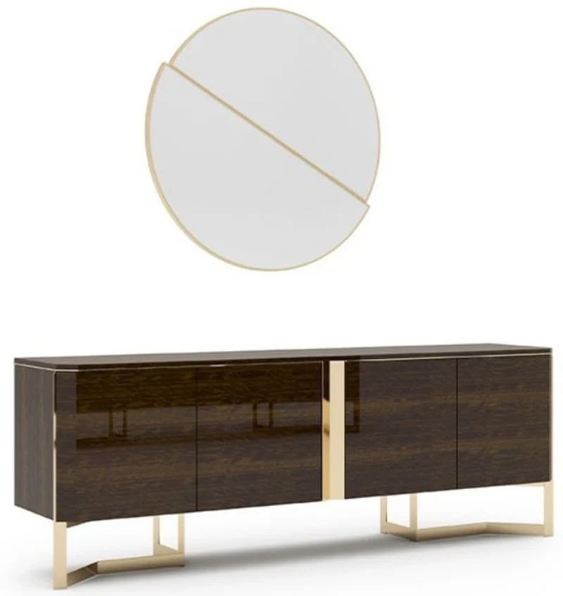 Casa Padrino Luxus Wohnzimmer Set Braun / Gold - 1 Sideboard & 1 Wandspiegel - Wohnzimmer Schrank mit Spiegel - Wohnzimmer Möbel - Luxus Qualität