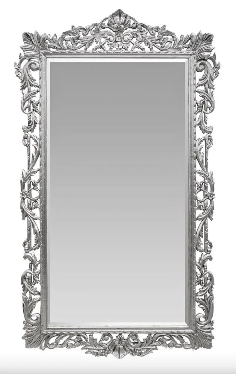 Casa Padrino Barock Wandspiegel Silber 115 x H. 202 cm - Barockstil Spiegel Antik Stil Möbel