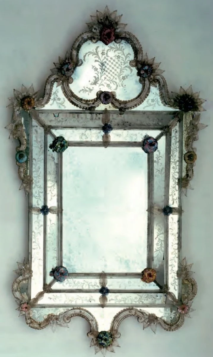 Casa Padrino Luxus Barock Spiegel Mehrfarbig - Prunkvoller Wandspiegel im Venezianischen Stil - Schloss Möbel - Hotel Möbel - Barock Möbel - Luxus Möbel im Barockstil - Made in Italy