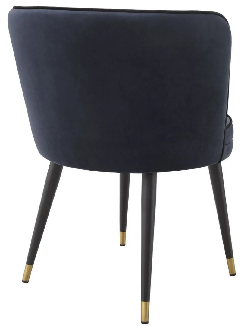 Casa Padrino Luxus Samt Esszimmerstuhl Mitternachtsblau / Schwarz / Messingfarben 62 x 62 x H. 76 cm - Drehbarer Küchenstuhl - Drehstuhl - Vintage Retro Stuhl - Esszimmermöbel
