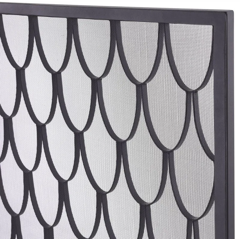 Casa Padrino Luxus Kaminschirm Schwarz 84 x 15 x H. 57 cm - Funkenschutz mit Schuppenmuster - Luxus Kamin Accessoires