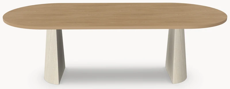 HPL eettafel Casella Oak Natural - Plat Ovaal - 2 Halfcones eiken - Japandi