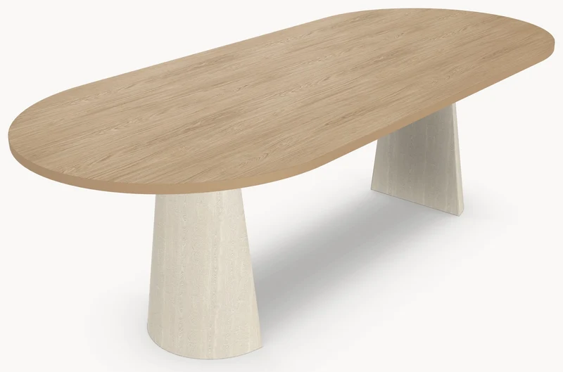 HPL eettafel Casella Oak Natural - Plat Ovaal - 2 Halfcones eiken - Japandi