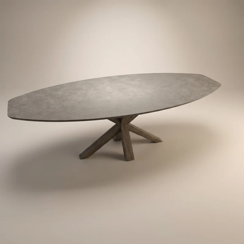 HPL eettafel Chicago Concrete Dark Gray - Half Ovaal - Matrix Eiken