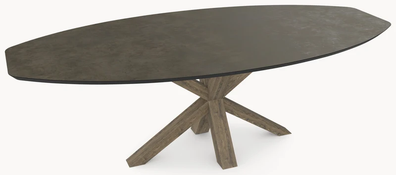 HPL eettafel Chicago Concrete Dark Gray - Half Ovaal - Matrix Eiken