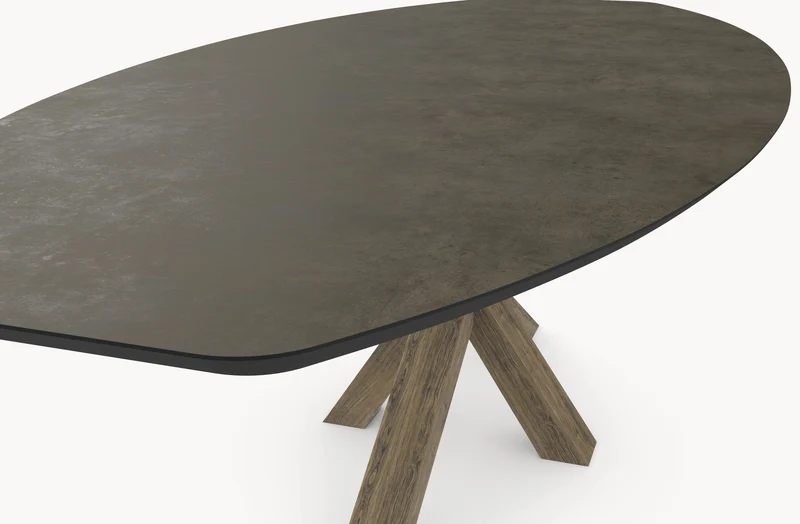 HPL eettafel Chicago Concrete Dark Gray - Half Ovaal - Matrix Eiken