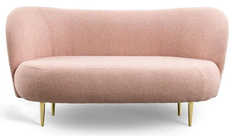 Casa Padrino Luxus Wohnzimmer Set Rosa / Gold - 2 Luxus Sofas mit gebogener Rückenlehne & 2 Luxus Sessel mit gebogener Rückenlehne - Luxus Möbel - Wohnzimmer Möbel - Luxus Einrichtung