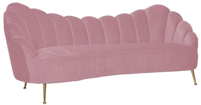 Casa Padrino Luxus Samt Sofa Rosa / Gold 230 x 94 x H. 90 cm - Wohnzimmer Sofa mit edlem Samtstoff - Wohnzimmer Möbel - Luxus Möbel - Wohnzimmer Einrichtung - Luxus Einrichtung