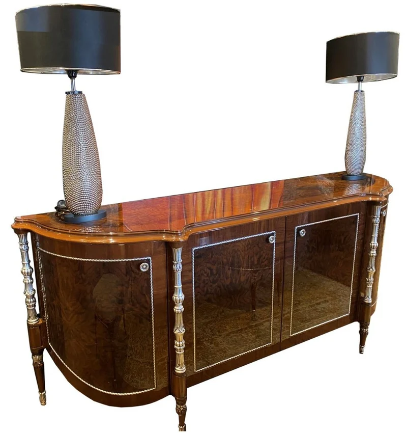 Casa Padrino Luxus Barock Sideboard Braun / Silber 240 x 62 x H. 100 cm - Edler Wohnzimmer Schrank mit 4 Türen - Barock Möbel