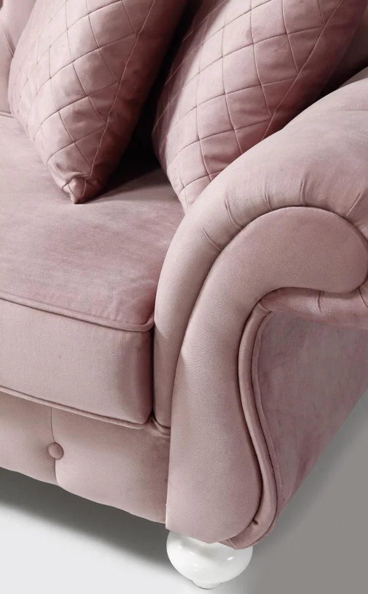 Casa Padrino Barock Sofa Rosa / Weiß 225 x 83 x H. 92 cm - Wohnzimmer Sofa im Barockstil - Barock Möbel