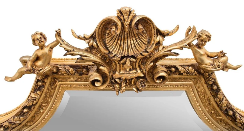Casa Padrino Barock Spiegel Gold mit Engelsfiguren 100 x H. 175 cm - Antik Stil Möbel Wandspiegel