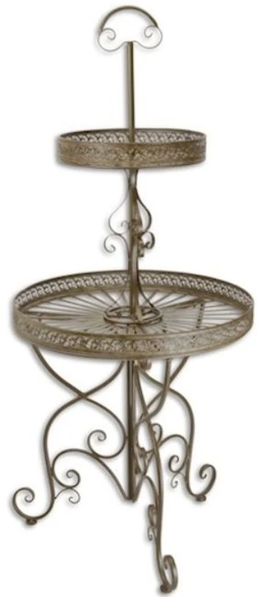 Casa Padrino Jugendstil Etagere Braun Ø 60 x H. 137 cm - Runde 2-Stufige Metall Etagere mit Tragegriff - Gastronomie Accessoires