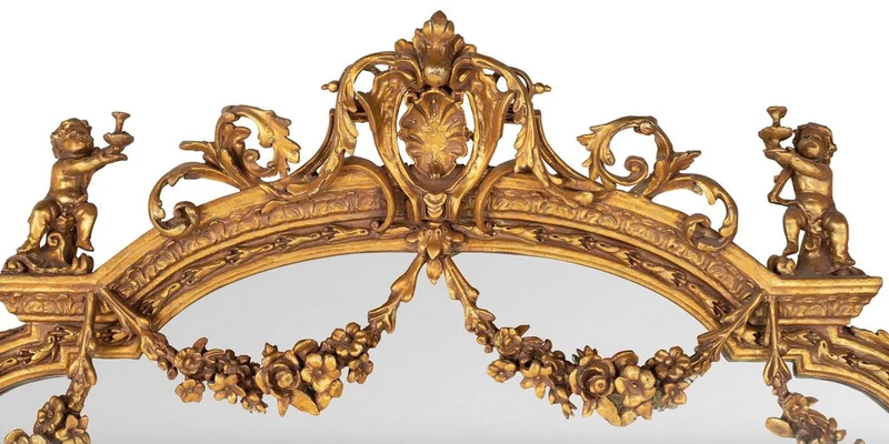 Riesiger Casa Padrino Barock Spiegel Gold 220 x 160 cm mit Engelsmotiven - Antik Stil - Schwere prunkvolle Ausführung