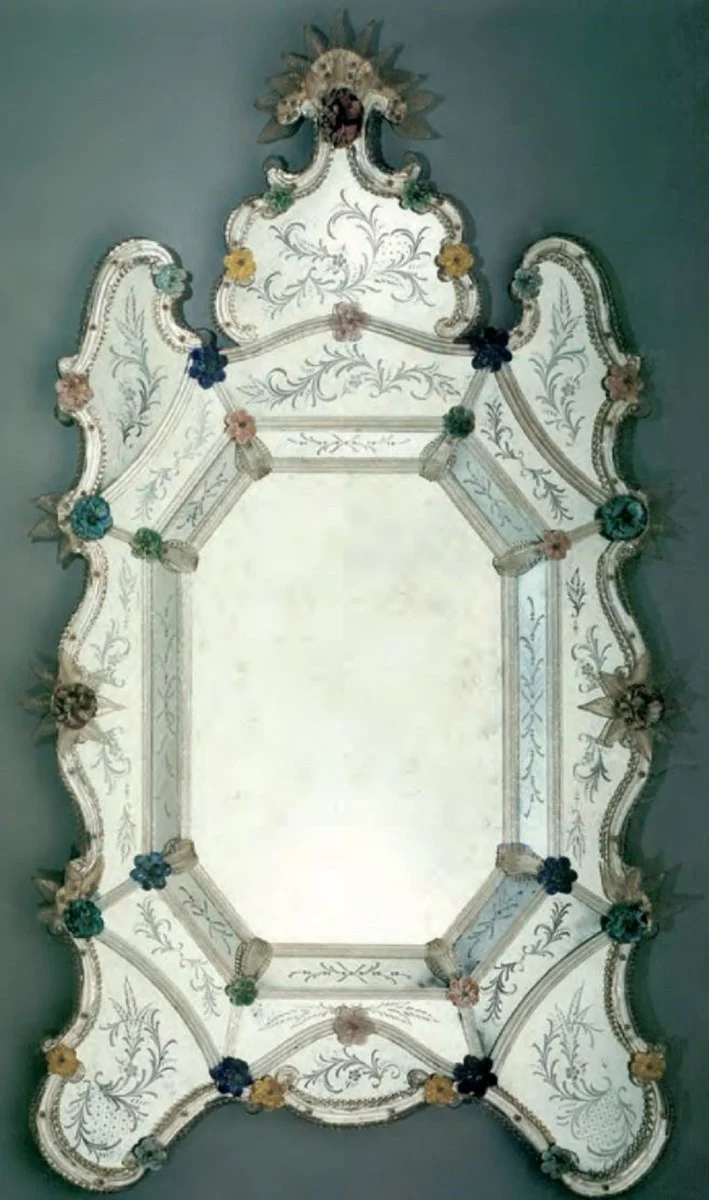 Casa Padrino Luxus Barock Spiegel Mehrfarbig - Prunkvoller Wandspiegel im Venezianischen Stil - Hotel Möbel - Schloss Möbel - Barock Möbel - Luxus Möbel im Barockstil - Made in Italy