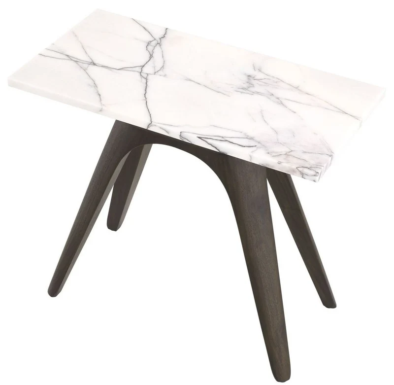Casa Padrino Luxus Beistelltisch Mokka / Weiß-Flieder 60 x 30 x H. 51 cm - Rechteckiger Mahagoni Tisch mit Marmorplatte - Wohnzimmer Möbel - Luxus Möbel