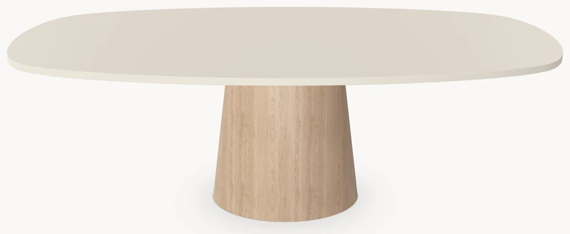 HPL eettafel Mushroom Beige - Deens Ovaal Recht - Cone Oval eiken - Japandi