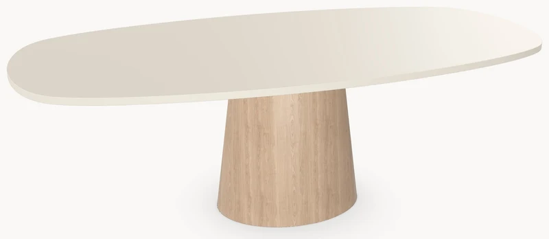 HPL eettafel Mushroom Beige - Deens Ovaal Recht - Cone Oval eiken - Japandi