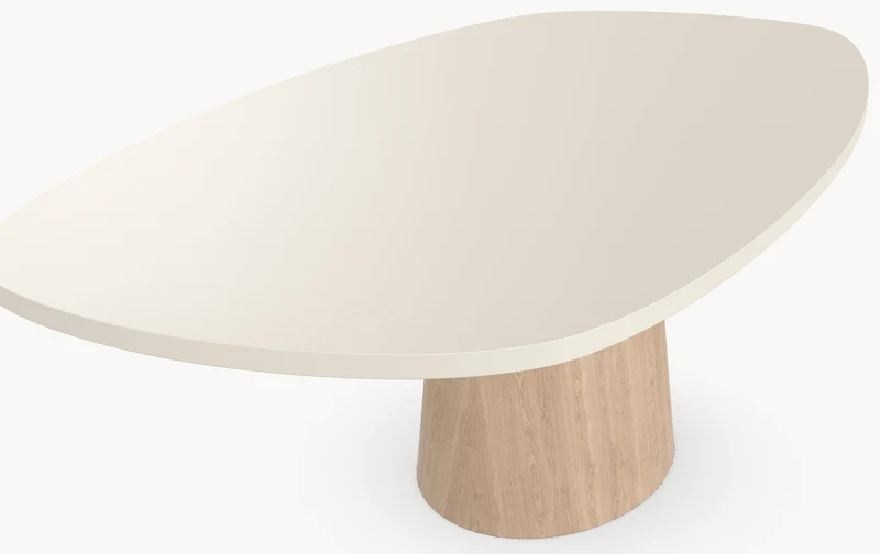 HPL eettafel Mushroom Beige - Deens Ovaal Recht - Cone Oval eiken - Japandi
