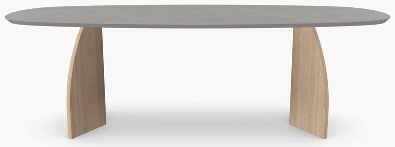 HPL eettafel Concrete Gray - Deens Ovaal Recht - V eiken - Japandi