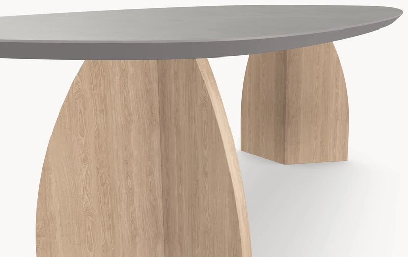 HPL eettafel Concrete Gray - Deens Ovaal Recht - V eiken - Japandi