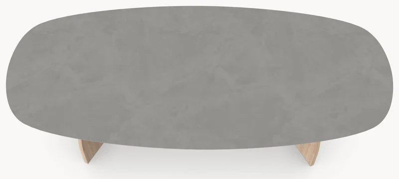 HPL eettafel Concrete Gray - Deens Ovaal Recht - V eiken - Japandi