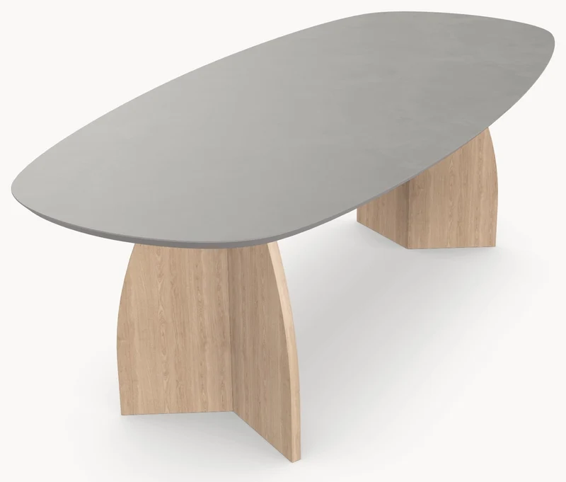 HPL eettafel Concrete Gray - Deens Ovaal Recht - V eiken - Japandi