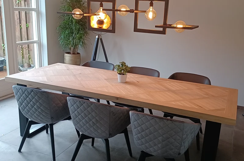 Visgraat eiken eettafel Versailles - Recht - Incl onderstel
